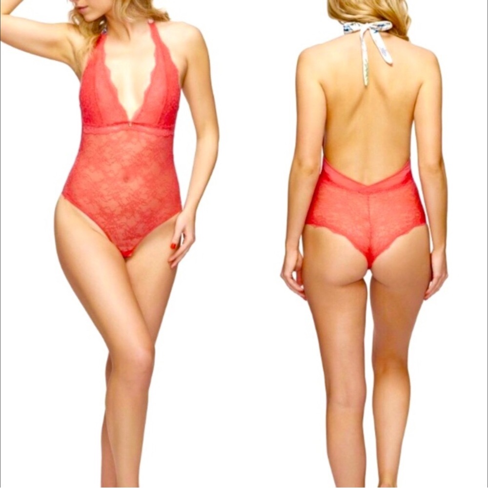 Sam Edelman Lace Bodysuit Women Color Geranium Size M